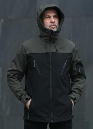 Чоловіча куртка демісезон чорна-хакі мікрофліс