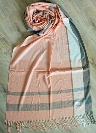 Теплий кашеміровий шарф палантин, клітинка, персиковий, багато варіантів