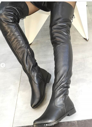 Кожаные черные обалденные ботфорты ,сзади на шнуровке,осень-зима7 фото