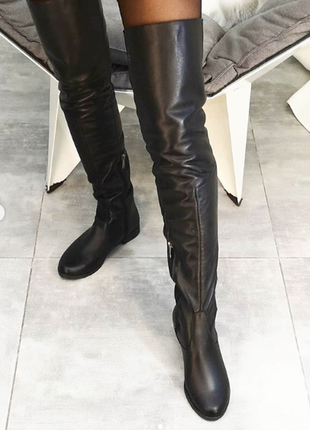 Кожаные черные обалденные ботфорты ,сзади на шнуровке,осень-зима8 фото