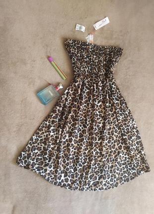 Легкое удобное качественное платье бандо резинка у леопардовый принт3 фото
