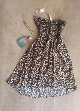 Легкое удобное качественное платье бандо резинка у леопардовый принт1 фото