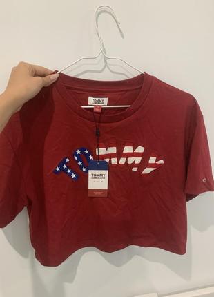 Укорочённый топ tommy jeans cropped top crimson