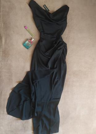 Невероятное эффектное долгое элегантное вечернее сатиновое платье6 фото