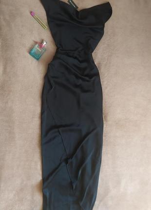 Невероятное эффектное долгое элегантное вечернее сатиновое платье7 фото