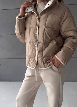 Куртка пуховик стеганная куртка короткая укороченная короткий удлиненная куртка капюшон воротник зима осень дуток дутый4 фото
