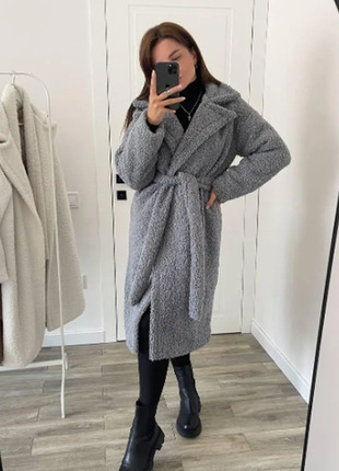 Женское пальто на запах с поясом тедди барашек 42-44 46-48 50-52 rin4962-808ве5 фото