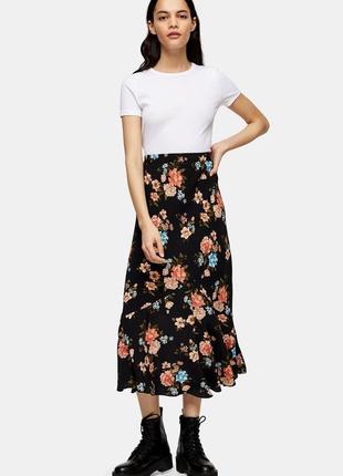 Легка міді спідниця годе в квітковий принт від topshop