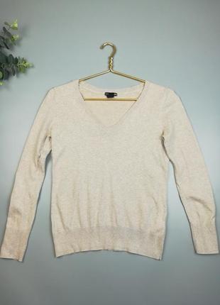 Женский бежевый пуловер h&m basic, базовый свитер с вырезом