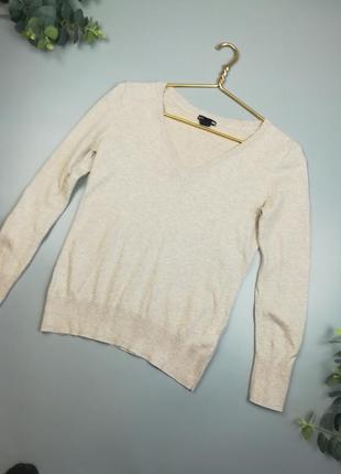 Женский бежевый пуловер h&amp;m basic, базовый свитер с вырезом7 фото