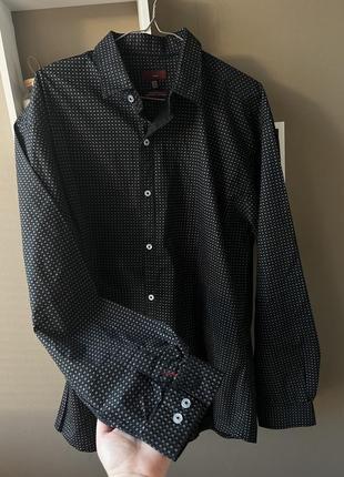 Мужская рубашка zara темная длинный рукав базовая нарядная повседневная черная абстракция9 фото
