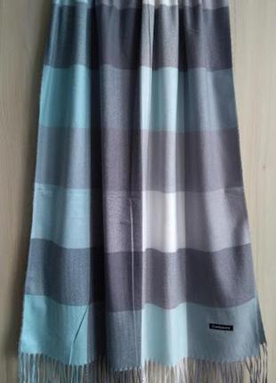 Теплый кашемировый шарф палантин, клетка, серый, белый, голубой, есть много вариантов