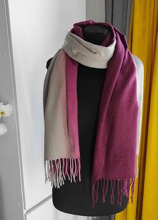 Кашемировый палантин теплый большой шарф градиент бордо и серый