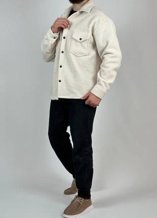 Тепла чоловіча сорочка вільного крою рубашка куртка курточка букле каракуль баранець овчина чорна біла бежева стильна базова