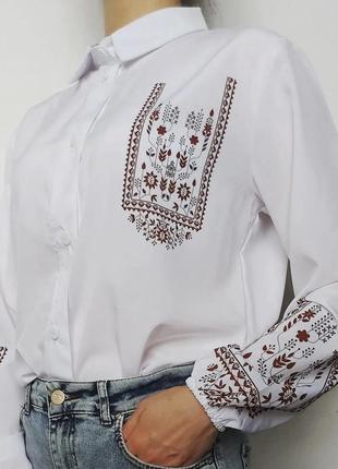 Рубашка блуза вышиванка белая патриотическая1 фото