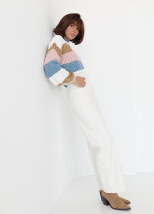 Трендовый вязаный полосатый свитер укороченный оверсайз7 фото