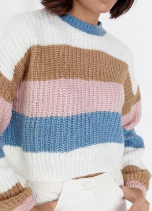 Трендовый вязаный полосатый свитер укороченный оверсайз5 фото