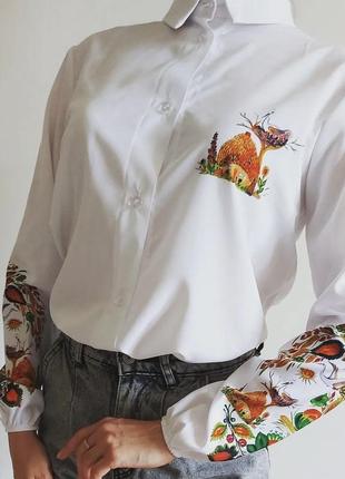 Блуза вышиванка белая женская патриотическая1 фото