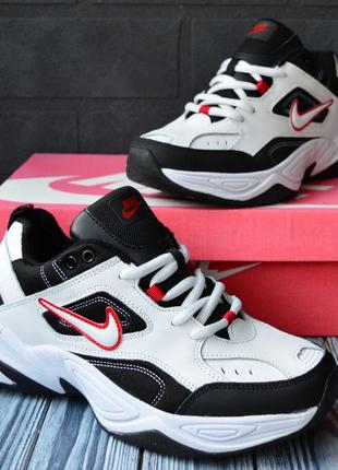 Nike m2 City кросівки чоловічі шкіряні відмінна якість ботінки зимові осінні шкіра термо низькі на флісі білі з чорним і червоним
