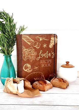Книга рецептів у дерев'яній обкладинці кулінарна книга а5 книга сімейних рецептів блокнот з дерева кр522 фото
