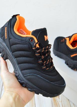 Merrell vibram кроссовки женские водонепроницаемые зимние осенние ботинки низкие мерел черные с оранжевым теплым на флисе