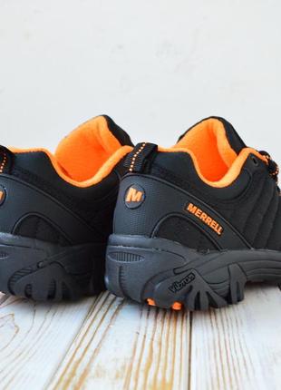 Merrell vibram кроссовки женские водонепроницаемые зимние осенние ботинки низкие мерел черные с оранжевым теплым на флисе6 фото