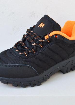 Merrell vibram кроссовки женские водонепроницаемые зимние осенние ботинки низкие мерел черные с оранжевым теплым на флисе5 фото