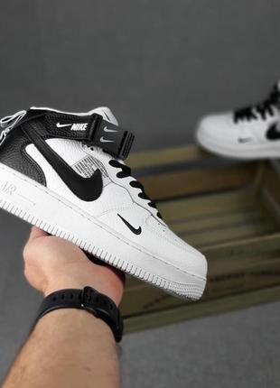 Nike force 1 x off white белые с черным высокими кроссовками женские кожаные найк форс осенние отличное качество7 фото