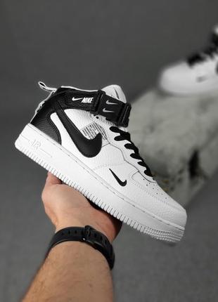 Nike force 1 x off white белые с черным высокими кроссовками женские кожаные найк форс осенние отличное качество6 фото