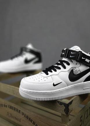 Nike force 1 x off white белые с черным высокими кроссовками женские кожаные найк форс осенние отличное качество4 фото