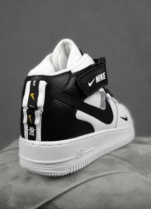 Nike force 1 x off white белые с черным высокими кроссовками женские кожаные найк форс осенние отличное качество9 фото