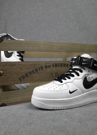 Nike force 1 x off white белые с черным высокими кроссовками женские кожаные найк форс осенние отличное качество2 фото