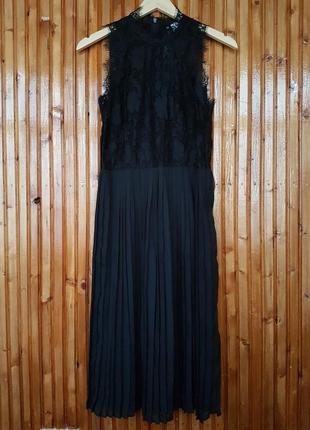 Вечернее платье миди h&amp;m без рукавов из кружева и с плиссированной юбкой3 фото
