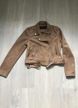 Куртка замшевая косуха пиджак бежевая коричневая
