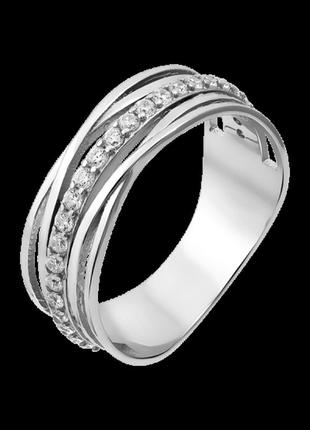 Серебряное кольцо плетение с камнями в родии