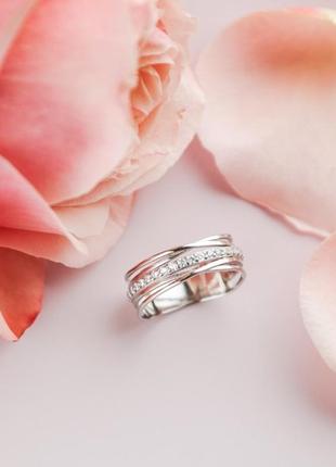 Серебряное кольцо плетение с камнями в родии3 фото