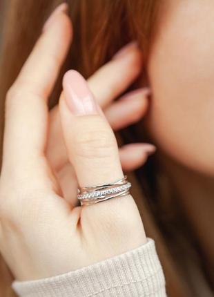 Серебряное кольцо плетение с камнями в родии2 фото