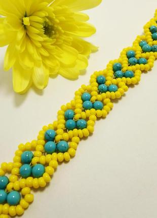 Браслет сердечка, желто-голубой браслет, браслет ручной работы, украинский браслет, handmade1 фото