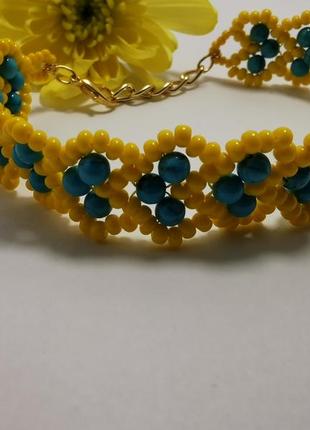 Браслет сердечка, желто-голубой браслет, браслет ручной работы, украинский браслет, handmade6 фото