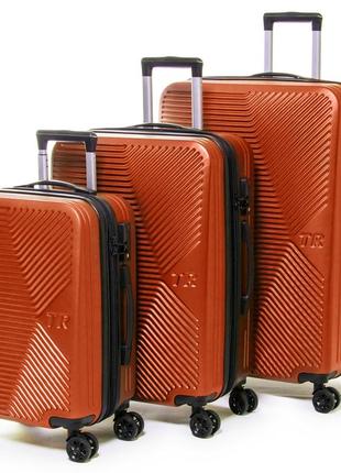Дорожный оранжевый пластиковый чемодан комплект 3 в 1 804 orange