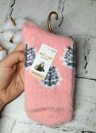 Жіночі шкарпетки термошкарпетки норка вовна з малюнком рожеві2 фото