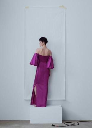 Mango xs s m l сукня з атласу з об'ємними рукавами фіолетова нова оригінал3 фото