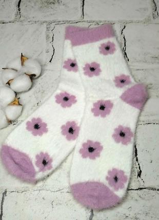 Женские носки термоноски норка шерсть с рисунком цветы