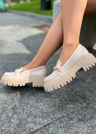 Шкіряні лофери туфлі з натуральної шкіри на шкіряній підкладці з ланцюжком ланцюжок