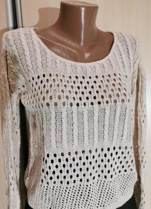 Джемпер кроше светр беж  вʼязаний