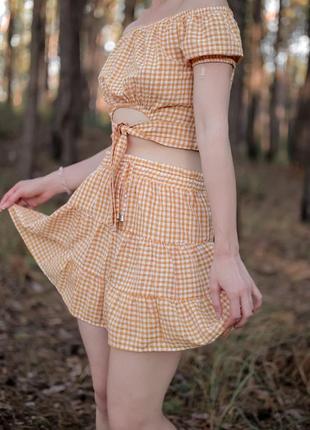 Літній картатий костюм топ та спідниця2 фото