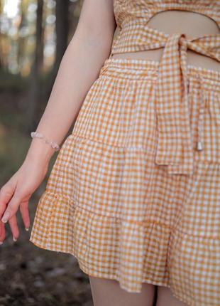 Літній картатий костюм топ та спідниця5 фото