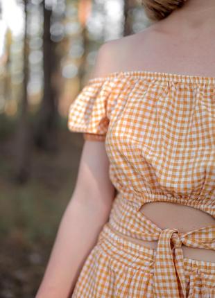 Літній картатий костюм топ та спідниця8 фото