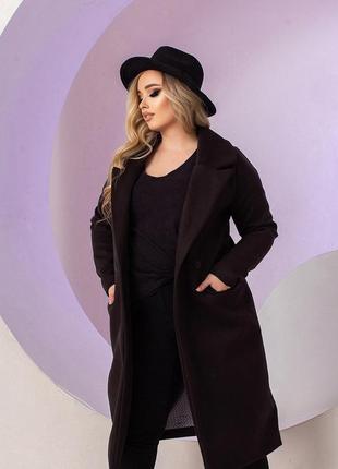 Женское пальто батальное кашемир 50-52,54-56 черный,мокко3 фото