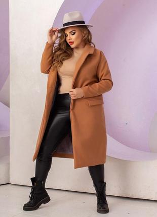 Женское пальто батальное кашемир 50-52,54-56 черный,мокко9 фото